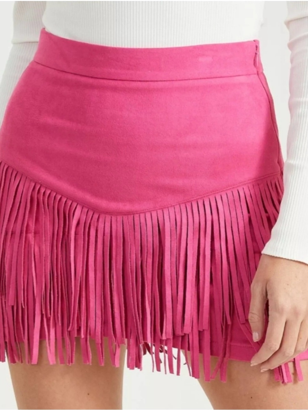 Altar'd State Vibrant Pink Fringe Mini Skirt